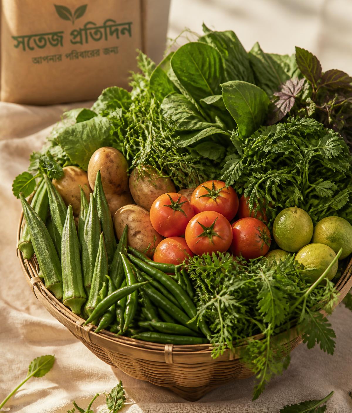 সতেজ শাকসবজি ভরা ঝুড়ি